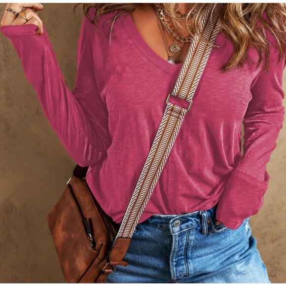 Laurel V-Neck Oversized Exposed Seam Long Sleeve Boho T-Shirt NWOT WOMEN'S - Picture 3 of 8